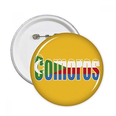 Imagem de Broche redondo com nome da bandeira do país de Comores com emblema e botão para decoração 5 peças
