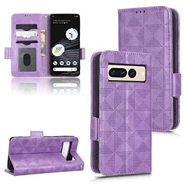 Imagem de Capas de telefone de negócios de luxo Google Pixel 7 7 Pro capa de couro triângulo simétrico slots para cartão carteira clipe para telefone Google Pixel 7 7 Pro capas (roxo, Google Pixel 7 Pro)