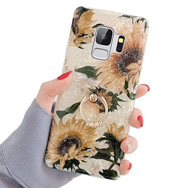 Imagem de SAMTUNK Capa para Galaxy S9 Plus, capa para S9 Plus floral bonita moda para homens, mulheres e meninas com suporte de anel giratório de 360 graus TPU macio capa à prova de choque projetada para Galaxy S9 Plus flor marrom