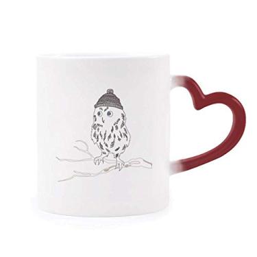Imagem de Caneca sensível ao calor com cabeça de coruja Freehand que muda de cor vermelha