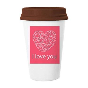 Imagem de Caneca de cerâmica para o dia dos namorados I Love You Pink Heart Caneca de café bebendo copo de cerâmica
