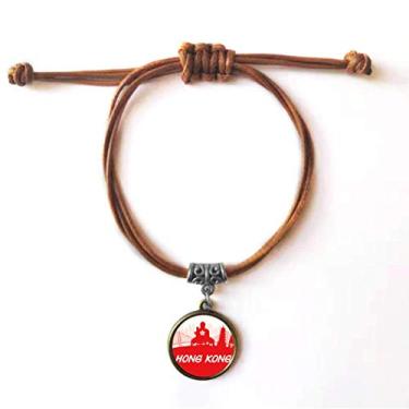 Imagem de DIYthinker Pulseira de couro Hongkong da China com contorno vermelho pulseira marrom joia presente