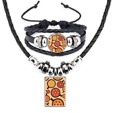 Imagem de Pizza Italy Conjunto de joias de couro com pingente de tomate e pimenta