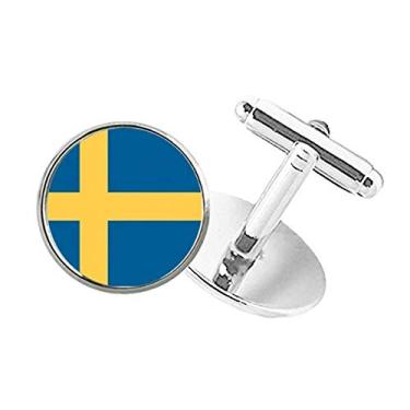 Imagem de DIYthinker Abotoaduras com clipe de botão redondo com bandeira nacional da Suécia
