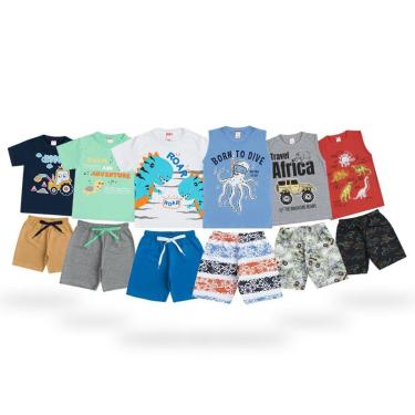 Imagem de Kit 12 Peças Roupa Infantil Masculino 6 Camisas / Regatas + 6 Shorts Revenda Atacado-Masculino