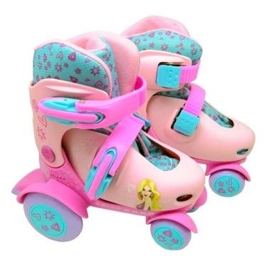 Imagem de Patins 4 Rodas Infantil 27-30 Retro Rosa Menina Roller - Dm Toys