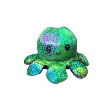 Imagem de Polvo Reversível Pelúcia Brilho Rosa/Verde Feliz/Bravo 17Cm