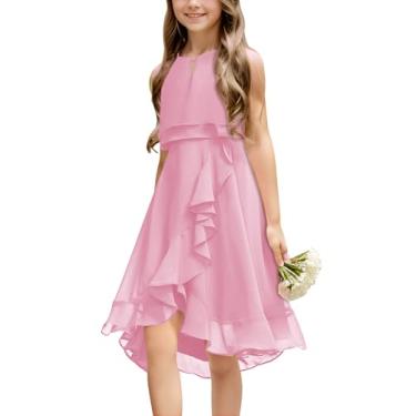 Imagem de Galawaqe Vestido infantil evasê frente única chiffon júnior dama de honra elegante vestido de festa de casamento elegante 5-14 anos, rosa, 5-6 anos