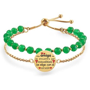 Imagem de LParkin Doble Cuenta Pulseras Amistad Acero Inoxidável, Pulsera Niña Personalizada Ajustável, Regalos Cumpleaños Original, Oro, 17+5cm, Aço inoxidável