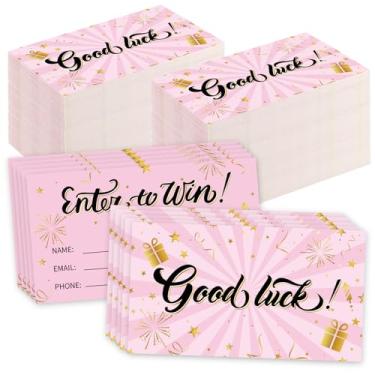 Imagem de 600 cartões rosa de bilhetes para sorteio de entrada para ganhar 9,5 x 5 cm, cartões de ingresso para concurso, leilão, sorteios, urna com espaço para nome, endereço de e-mail e campos de número de