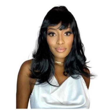 Imagem de Peruca Wig Normal Lisa Com Franja Reta 40cm Preta - BHAIR