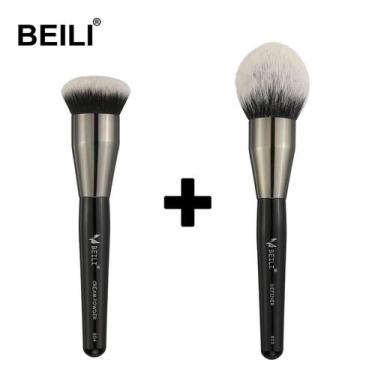 Imagem de Pincéis De Maquiagem BEILI Cabelo Sintético Base Em Pó Cremoso, 2 PÇS 