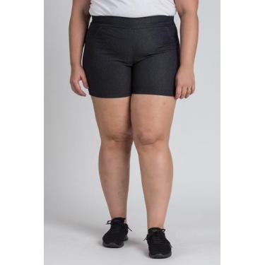 Imagem de Bermuda Feminina Plus Size Sarja Cós Elástico Atrás -Serena, Preto, G2