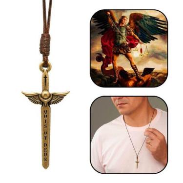 Imagem de Colar Cordão Pingente Crucifixo Espada São Miguel Arcanjo - FORNECEDOR