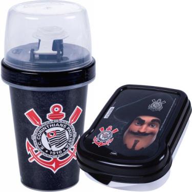 Imagem de Kit Porta Lanche Shakeira 320ml Corinthians Escola Infantil - Plasutil