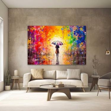 Imagem de Quadros Decorativos para Quarto Sala 40x60 Abstrato Colorido Chuva Arte Pintura Grande Escritório Hall