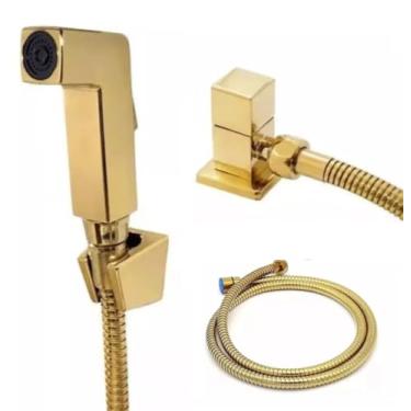 Imagem de Ducha Higiênica Mangueira 1,2m Completa Quadrado Luxo Com Registro Dourada Gold