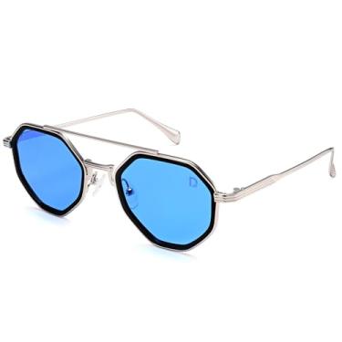 Imagem de Dollger Óculos de sol aviador polarizados masculinos modernos designer hexagonal armação de metal retrô, Armação prateada, lente azul, Medium