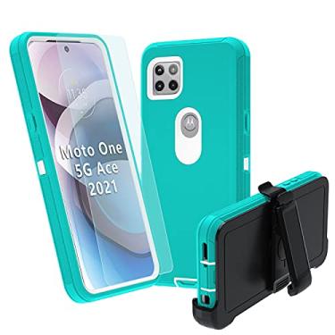 Imagem de Capa para Moto One 5G Ace, Motorola One 5G Ace 2021 Capa resistente [com clipe], [à prova de choque] [à prova de queda] [à prova de poeira], compatível com Motorola One 5G ace (azul-petróleo)