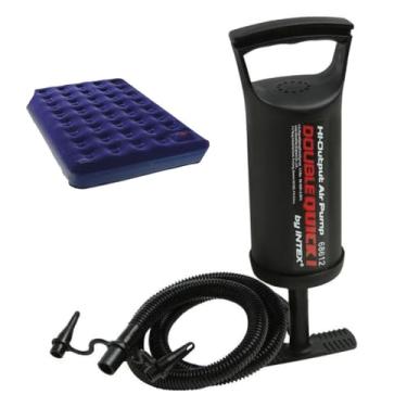 Imagem de Bomba de Ar Manual para Colchão Piscina Inflável Rápida Dupla Ação de Infla e Desinfla Mangueira Sanfonada e resistente com 3 bicos de 07, 10 e 18 mm