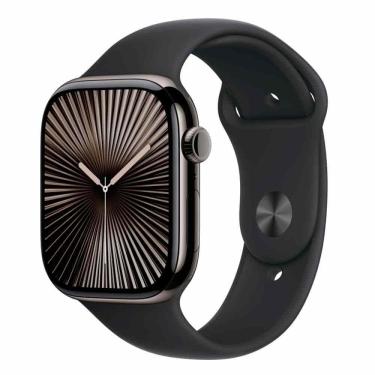 Imagem de Apple Watch Series 10 (GPS + Cellular 46 mm) Caixa de Titânio Ardósia, Pulseira Esportiva Preta M/G