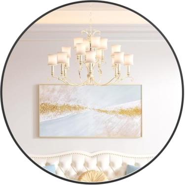 Imagem de GAOMON Espelho redondo preto, espelho redondo 76 cm, moldura metálica espelhada círculo preto, espelhos redondos montados na parede para sala de estar, banheiro, parede, entrada