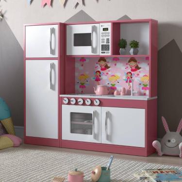 Imagem de Armário Cozinha com Refrigerador Infantil Lux Branco Rosa