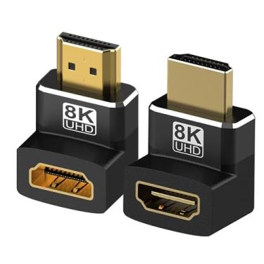 Imagem de LUKFOCAB Adaptadores HDMI 2.1 de ângulo reto 8K, pacote com 2, adaptadores de 90 graus e 270 graus para cima e para baixo, conector HDMI em forma de L macho para fêmea, suporta HDR 8K @60Hz, 4K@120Hz