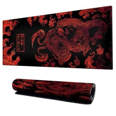 Imagem de Mouse Pad Gamer Speed Extra Grande Profissional 90x40 x3mm Bordas Costuradas e Base Emborrachada e Antiderrapante Dragão Chinês Premium (Red)