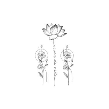 Imagem de Tatuagem temporária, Lotus HC-HC-181, Tatuagens de lótus, Resiliência, Aparência de tatuagem real, Dura de 1 a 2 semanas, Resistente à água,18 x 11 cm