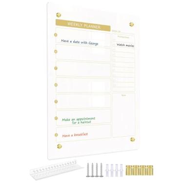 Imagem de TORASO Quadro de calendário semanal apagável a seco de vidro, quadro branco de vidro para parede, 30 cm x 39,9 cm, quadro planejador para casa, escritório, escola (Weekly-WH-3040)