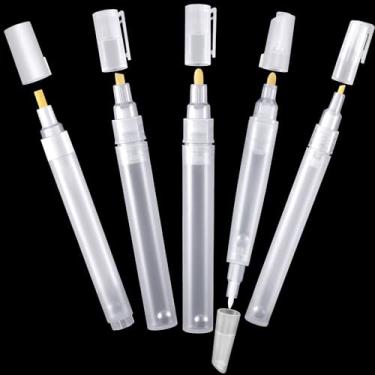 Imagem de Conjunto de 5 marcadores de tinta vazios recarregáveis em branco, marcadores vazios recarregáveis para pintura, tubo de caneta transparente, preencha com sua própria arte acrílica, óleo e aquarela
