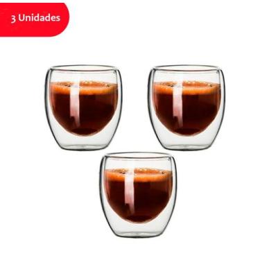 Imagem de Jogo Copos de Vidro Parede Dupla de 80ml 2/3/4/5/6 Unidades - JOCENTER