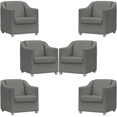 Imagem de Kit 6 Poltronas Mila Corino Cores Pé De Plástico Cromado - Cinza Corino