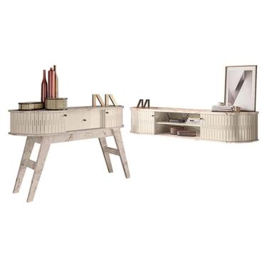 Imagem de Rack Bancada Suspensa Algarve com Aparador Estoril Calacata Off White – Madetec