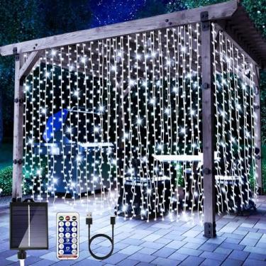 Imagem de LiyuanQ 600 Luzes De Cortina Solares Led Com Controle Remoto Para Áreas Externas, Gazebo, Cascata, Cordão Luz Fada, Janela, Parede, Pátio, Festa Casamento, Decoração Natal, Branco