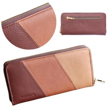 Imagem de Carteira Feminina Ziper Couro Legítimo Marca Bellvolpe, Bege, Caramelo