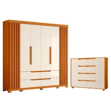 Imagem de Quarto Completo Casal Guarda Roupa Ripado e Cômoda Doble - Albatroz