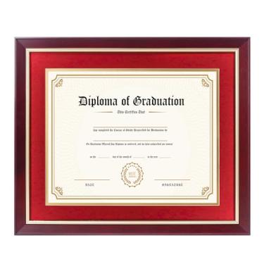 Imagem de FramePro Moldura para diploma de 28 x 35 cm com tapete vermelho sobre ouro, moldura de certificado de 35 x 43 cm, madeira real com acabamento dourado, moldura de mogno com arcylic