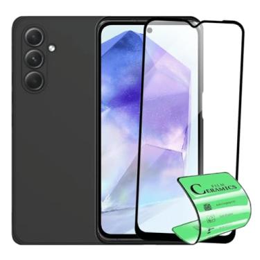 Imagem de Capinha Aveludada Para Galaxy A55 Capa Preta Proteção Câmera + Película Cerâmica Nanogel Anti Impacto