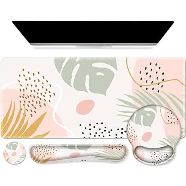 Imagem de iCasso Tapete de mesa, conjunto de suporte de pulso de mouse pad para jogos, 4 em 1 XXL grande mousepad + apoio de pulso para teclado + descanso de pulso do mouse + conjunto de porta-copos com design