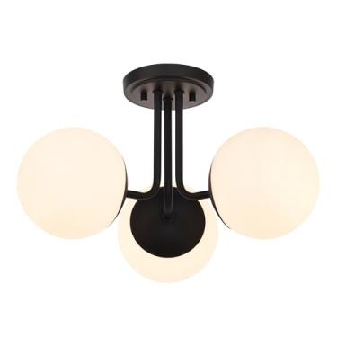 Imagem de Hanaloa Luminária De Teto Semi-Embutida Com 3 Luzes, Lustre Moderno Globo, Iluminação Sputnik Farmhouse Para Cozinha, Quarto, Banheiro, Sala Estar, Corredor, Lavanderia, Bar (Preto Fosco)
