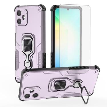 Imagem de Furiet Capa de celular para Samsung Galaxy A06 5G com protetor de tela de vidro temperado, suporte de anel antiqueda para airbag, acessórios finos elegantes e finos para celular antiderrapante TPU