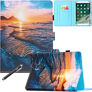 Imagem de Capa universal de 8 polegadas, capa protetora GSFY Pretty Folio Stand Capa de couro com suporte Stylus para iPad Mini/Samsung/Kindle/Huawei/Lenovo/Nook 7.9 8.0 8.4 polegadas Tablet - Beach Tide