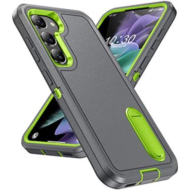Imagem de IDweel Capa para Galaxy S23 para homens, proteção resistente à prova de choque, anti-arranhões, slim fit, leve, durável, capa dura com suporte para Samsung Galaxy S23 de 6,1 polegadas, cinza/verde