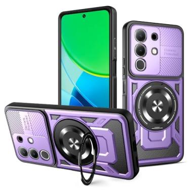 Imagem de Capa compatível com Vivo Y29 4G/T4X 5G, compatível com MagSafe, suporte magnético giratório de 360 graus, capa de telefone anti-queda roxa