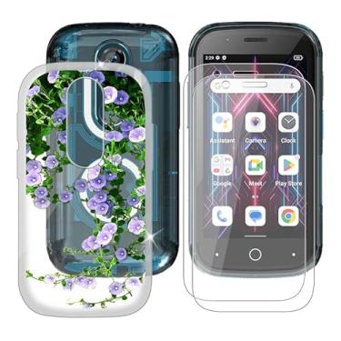 Imagem de Ikiiqii Capa para Unihertz Jelly Star (7,6 cm) + protetor de tela (pacote com 2), capa à prova de choque capa de borracha flexível antiarranhões transparente + película protetora - flores roxas