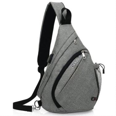 Imagem de Mochila Transversal Pequena com Entrada USB - TokShop, Cinza