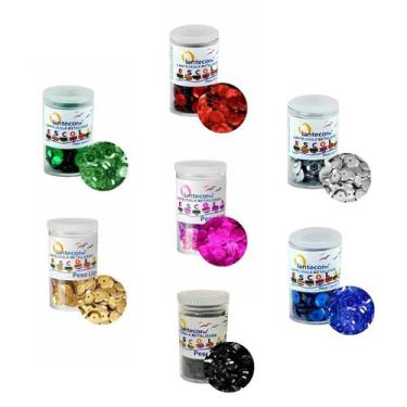 Imagem de Kit 07 Potes de Lantejoulas 6mm Metalizadas 3g - Lantecor  Artesanato 