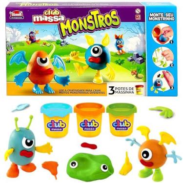 Imagem de Kit Massas e Formas Monte seu Monstro 3 potes de Massinha - Usual Brin